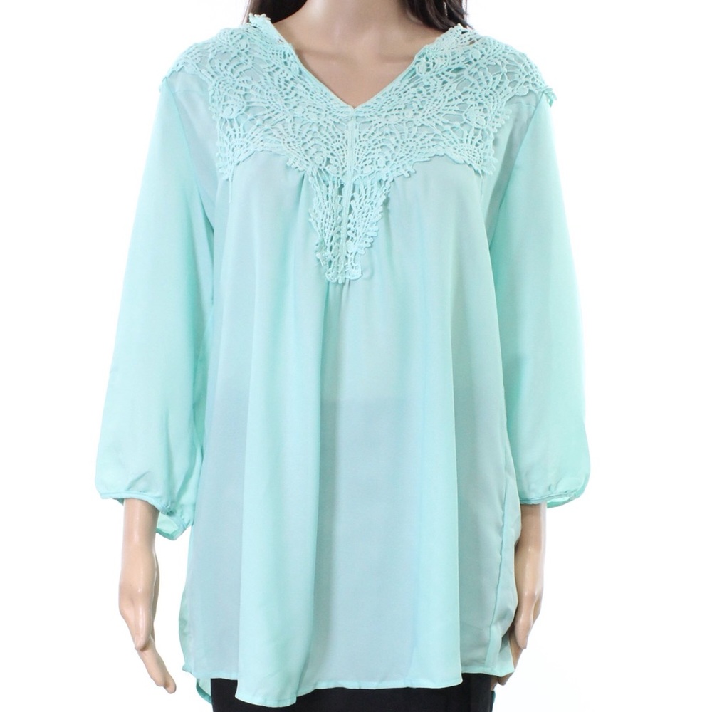 3/$15 Crochet Floral Neckline Boho Blue Blouse